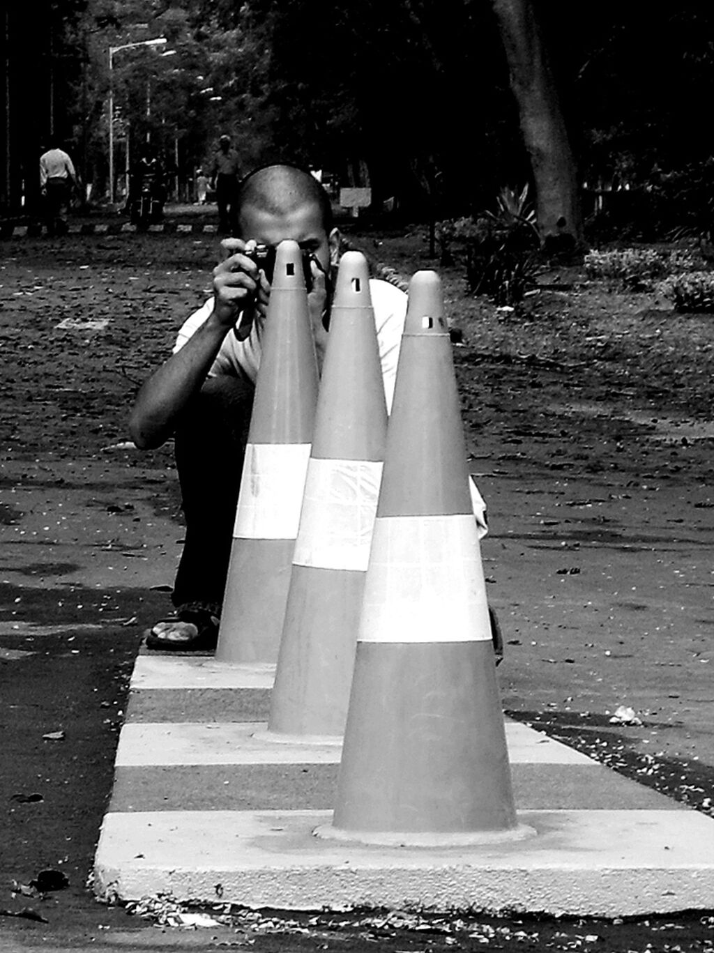 Anikh  photographs some traffic cones